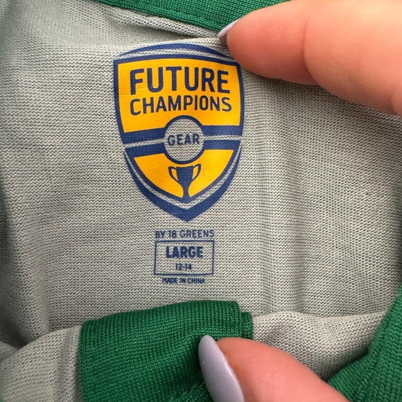 18 GREENS NWT Future Champion Gear Green Striped Polo Performance Cotton L 12-14 - Picture 6 of 6